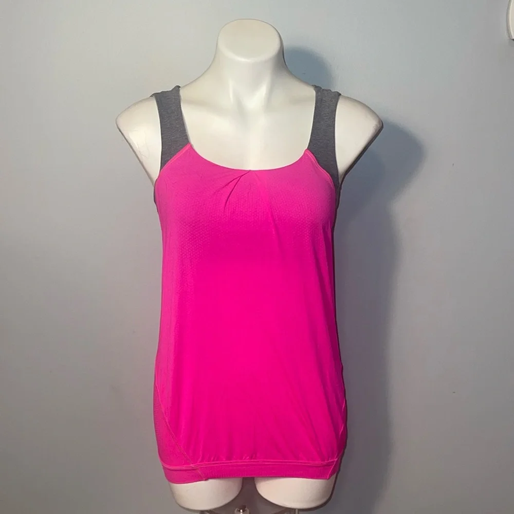 Lululemon ladies Hot Pink and Gray No Limits Sports Bra with attached tank